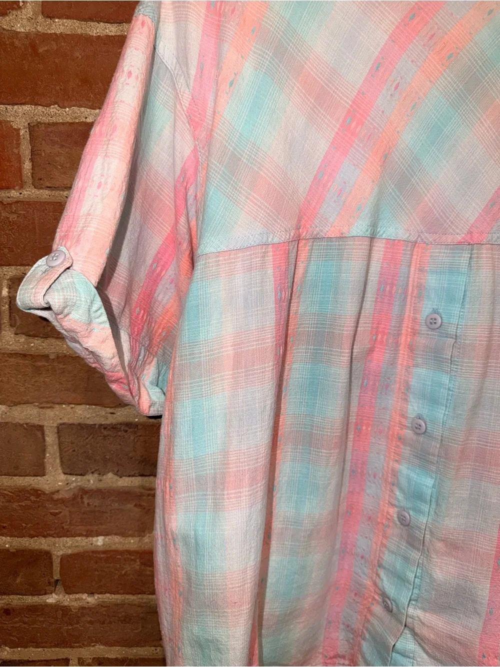 Pastel Pink & Mint Striped Button-Up Shirt